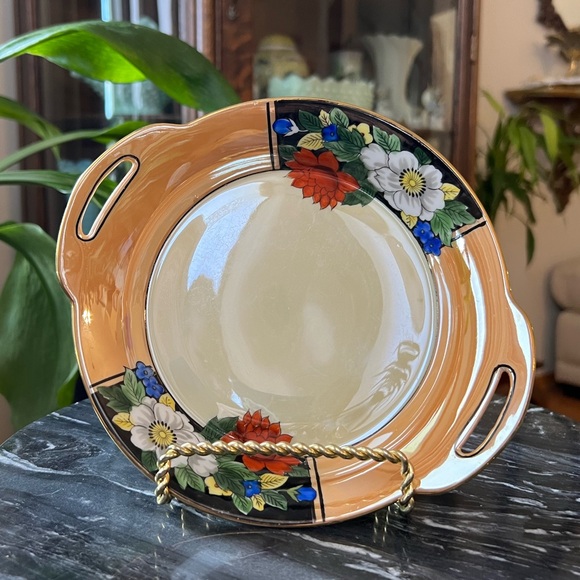 Antique Noritake Morimura Peach Lusterware Floral Handled Dish Japanese 1910’s - Picture 10 of 10